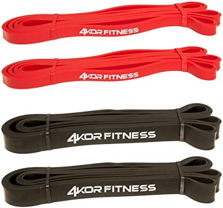4KOR FITNESS Повлечете го опсегот на опсегот 2 црвен и 2 црни тешки 41 ленти за отпор за подвижност, CrossFit, кревање тегови, терапија, вежби за дома или теретана и повеќе-црвен?