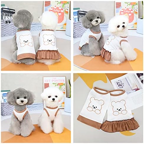 2 парчиња мечка печатена за кучиња кошула и кучиња фустан здолниште мало кучиња облека куче принцеза фустани летни кучиња облеки миленичиња