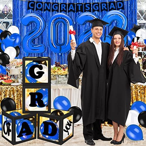 Декорации за дипломирање на забави 2023 година, Класа за украси на сина дипломирање од 2023 година со кутии, балони, транспарент,