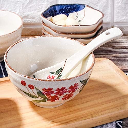 Јапонски стил Снегулка од ориз сет од 4, керамички чинии со ориз за овес од супа од ориз