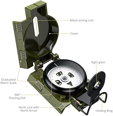 Анбте Пешачки Компас, Професионален Воен Компас За Леќи Силен Магнетски Интензитет 3000 Гаус, Точни Водоотпорни Рачни Компаси, Пренослив