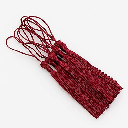 Vapker 100 парчиња темно црвена боја 13см/5-инчен свилен рачно изработен меки ресилички обележувачи на обележувачи со 2-инчен јамка за кабел за