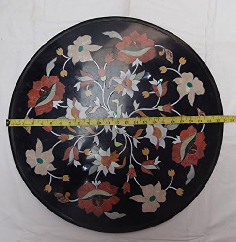 занаетчиски мермер инлеј Пјетра Дура табела на мозаик инлеј уметност 24 инч | црна мермерна влезна маса на крај, масичка за кафе, врвна