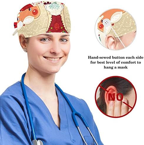 Muooum Medical Caps Прилагодливо работно капаче со копчиња и божиќни божиќни мечки со лакови за коса