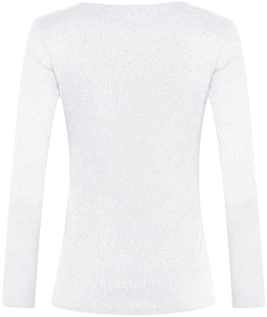 Женски обичен пуловер есен зимски маица со долги ракави со лекови на копче плус големина на врвови тенок фит блуза