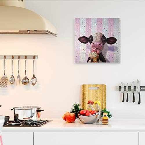 Студената индустрија симпатична бебе крава со сладолед розови ленти, дизајнирани од луција Хефернан платно wallидна уметност, 24 х 24,