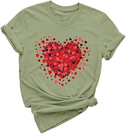 Облека Краток Ракав Памук Екипажот Вратот Графички Повик Денот На Вљубените Блуза Кошула За Дами Лето Fall Маица 1V 1V