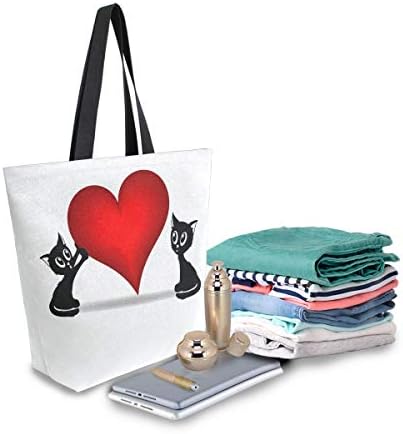 Алаза Денот На Вљубените Љубов Срце Мачка Платно Торба За Жени Патување Работа Шопинг Намирници Врвот Рачка Чанти Големи Торби