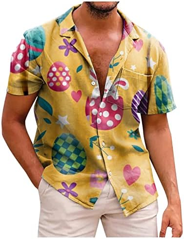 Велигденски ден Хавајски кошули за мажи, печати машка конечна копче за кратки ракави надолу кошули цветна кошула на плажа Алоха