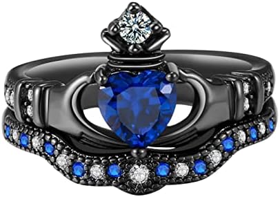 2023 година Нова популарна дама ја држи сафир во форма на срцево круна, накит додатоци за подароци со големина од 5 до 12 ринг -подарок