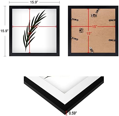 Naokboee 15x15 Рамка за слика во црна - хоризонтални и вертикални формати за wallид - фото рамки со плексиглас отпорен на тресење