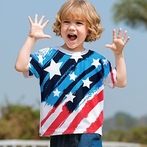 Момци Американски маички со знаме starsвезди и ленти патриотски маички мали момчиња 4-ти јули кошула Денот на спомен облеката 2-8t