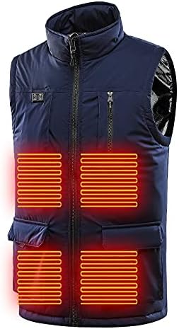 Менс загреана елек цврста боја без ракави, стенд-ап јака на отворено топла облека за возење скијање загреан елек на половината