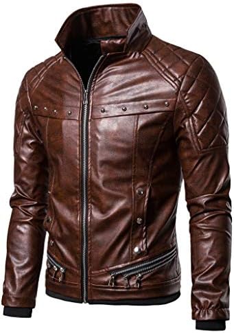 Јакни за бомбардери Ymosrh Mens Man's Leather гроздобер пареа џеб патент јака панк готски ретро палто светло дожд јакна