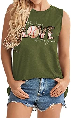 Женска loveубов бејзбол мама резервоар врвови лето основна резервоарска кошула обична симпатична графичка елеци без ракави кошули смешно писмо