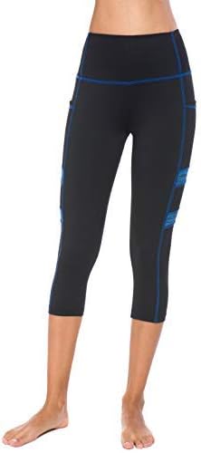 Flatikенска женска висока половината јога каприс со џебови, спортски тренинзи кои трчаат атлетски хеланки на каприс со џеб