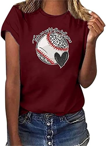Долги маици на миашуи за хеланки за жени жени случајни бејзбол печатење кратки ракави екипаж на екипажот на вратот на вратот маици за