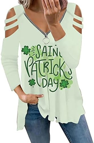 Денот на Свети Патрик, патент, патент, за жени надвор од рамо со долги ракави Зелени кошули секси лабава обична пулвер блуза