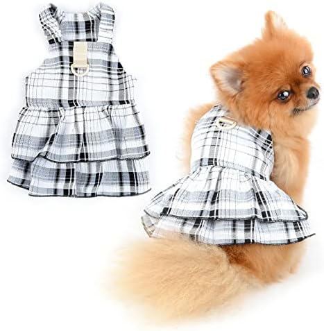 Платени мали девојки кучиња фустан карирани сундери принцеза мека удобна кутре облека без ракави пулвер мачки костум Д-ринг роденденска забава
