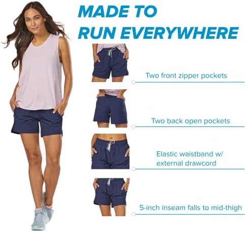 Корса предизвик 5 “Атлетски шорцеви за жени со џебови | Лесна и влага за трчање за трчање, јога, салата | мала, темна морнарица