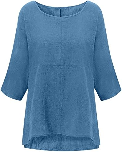 Амикадом кралски сини 3/4 ракави маички за жени есен летен екипаж врат лабав вклопни обични блузи маички дами облека nl s