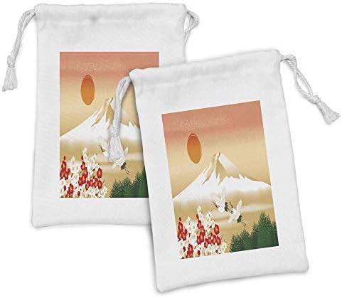 Амбесон Планинска Ткаенина Торбичка Комплет од 2, Графичко Толкување На Пејзажот Во Јапонија со Птици Што Летаат Високо, Мала Торба За