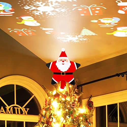 Топер За Новогодишна Елка КЛИСПИД, 2022 Најновиот Врв На Дрвото Дедо Мраз Осветлен СО 3Д Ротирачки Шарени Проектори За Божиќна Елка За Домашни