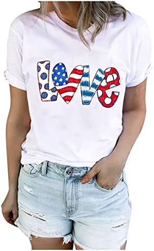 Фрагарн 4 -ти јули кошула за жени 2022 случајно смешно писмо за печатење Ден на независност на кратки ракави, кошули за вратот,