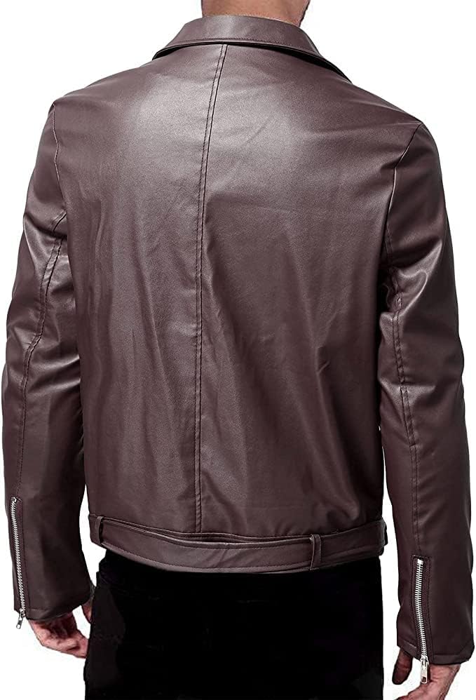 Менс јакна гроздобер ладна јакна кожа долг ракав есенски зимски штанд клуб клуб палто.