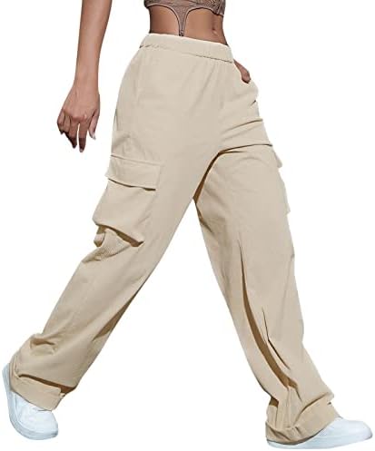 Меки карго панталони на Keusnенски, плус големина со висок пораст јога панталони со џебови со низок половината, широки панталони со