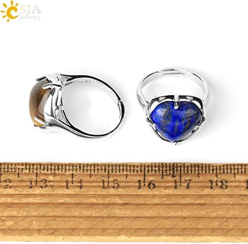 Ewnice Love Heart Chyrstal Stones Ring For Women Silver Color Natural Stone Прилагодлив прстен ангажман Свадба невестински накит G691