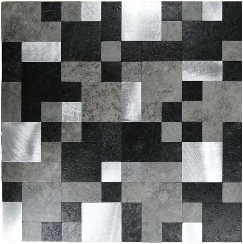 Кристали Медли ПВЦ и алуминиум 12 x 12 инчи кора и лепена плочка за грб, црна, сива и четкана метал, примерок од 1 пакет