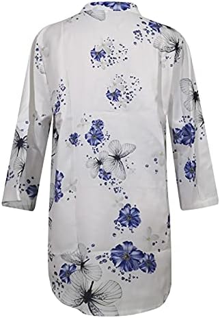 Womenените лесни 3/4 ракави Хенли кошули Симпатични цветни печатени копче за врвови 2023 летни обични блузи