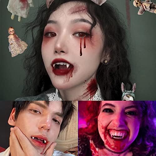 Acoucb cosplay вампир заби заби со лепило, додатоци за косплеј додатоци за Ноќта на вештерките, декорација на лажни вампирски заби, вампирски