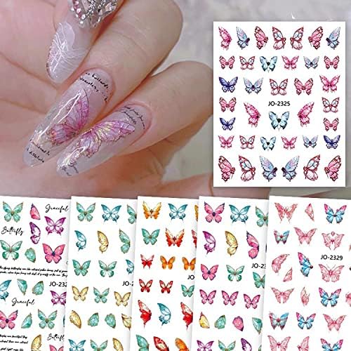 Пеперутка нокти уметност самолепливи налепници Шарени пеперутки форма на нокти фолија за жени декорации за нокти дизајнери украси за