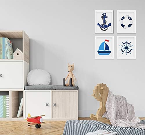 Наутички Декор За Расадник, Комплет Од Четири Уметнички Отпечатоци Без Рамка од 8 х10 инчи-Одлично За Декор На Ѕидот На Собата За Бебиња