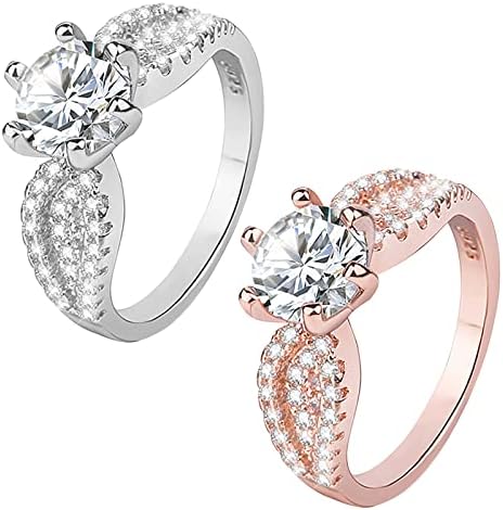 Розово злато, дијамантски кубни цирконија солитер свадбен невестински прстен за жени, поставувани накит за годишнина