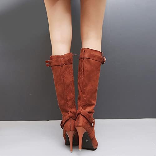 Чизми за жени колена високи потпетици чизми топли чизми кожа ретро за женски чизми колено чевли со средно-калф рамни чизми долги женски чизми
