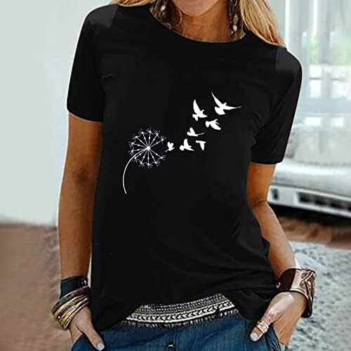 Тинејџерска девојка маж врвни врвови на кратки ракави кошули птици глуварче цветна печатење есен лето топ 2023 облека мода VP