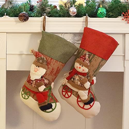 Божиќни чорапи на Аопуро 2 пакувања, Санта Снежен човек плишани 18 '' Божиќни чорапи, камин што виси Божиќна забава за празници материјали