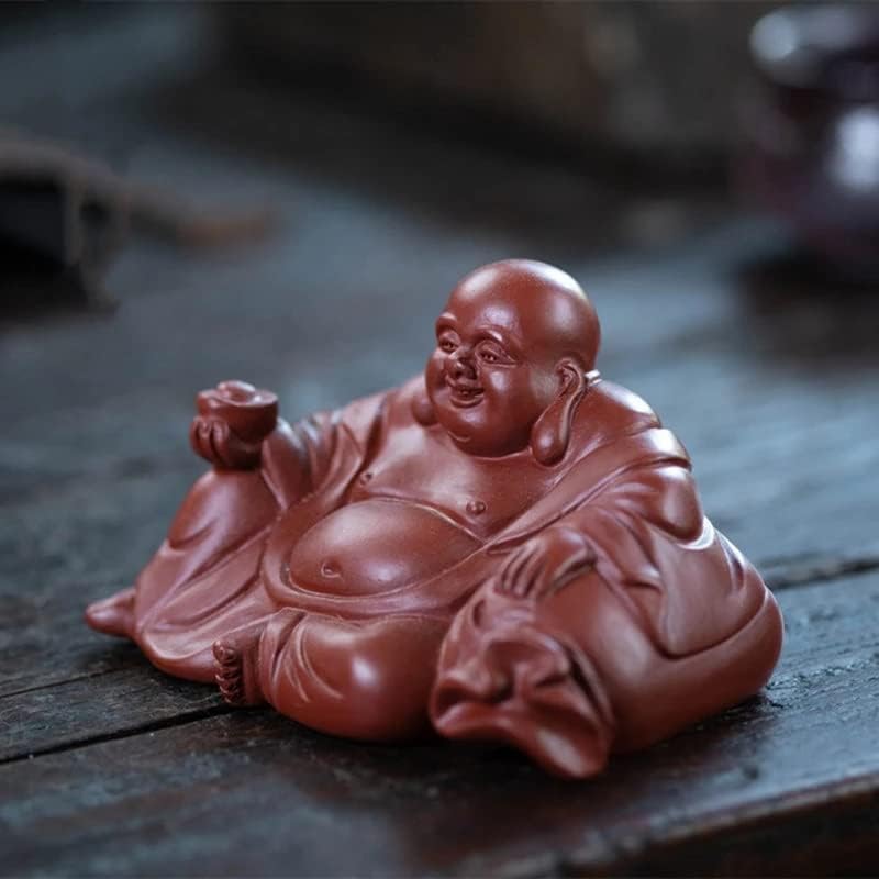 N/A Purple Clay чај домашно милениче Среќа Maitreya Буда статуа скулптура украси рачно изработени чај фигурини занаети со чај