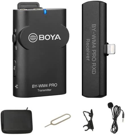 Boya 2.4GHz безжичен систем за микрофон Лавалиер Лапел за двојно клип на iPhone/iPad на безжичен лав микрофон за видео снимање