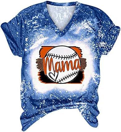 Обични жени тимови гроздобер вратоврска боја Бејзбол графички печатени врвови Основни кратки ракави мекобол мама пуловер маица