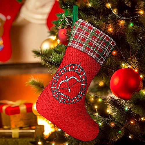 Зодијак знак Sagittarius sequin Божиќни празнични чорапи Реверзибилни бои што се менуваат магичен фонд за Божиќно дрво камин што виси