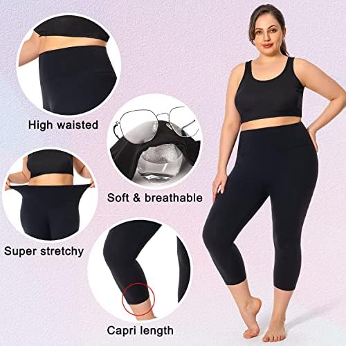 Women'sенски 2 парчиња плус големина Капри јога хеланки високи половини затегнати меки тренинзи атлетски панталони