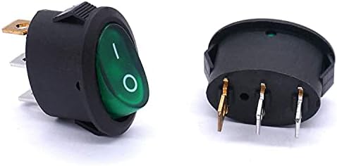 Axti 5pcs овален тркалезен прекинувач Зелена светлина осветлена/исклучена AC 250V/6A 125V/10A SPST 3 PIN 2 MINI SWITC