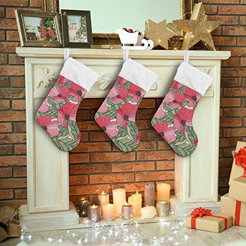 Божиќни чорапи гроздобер ретро цвеќе розово црвено бело плишано манжетно манжетно мерцеризирано кадифено семејство, персонализиран голем декорација