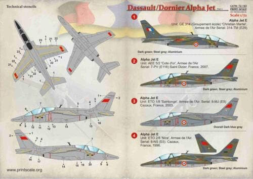 Скала за печатење 72-183-1/72 Декал за авиони Dassault/Dornier Alpha Jet Дел-2