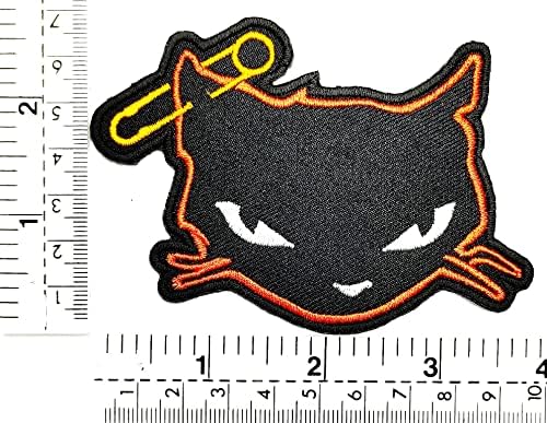 HHO Patch Set 2 парчиња. Devil Cat Halloween Patch Cartoon Cartoon Kithids Деца везено железо на шиење на закрпи за фармерки