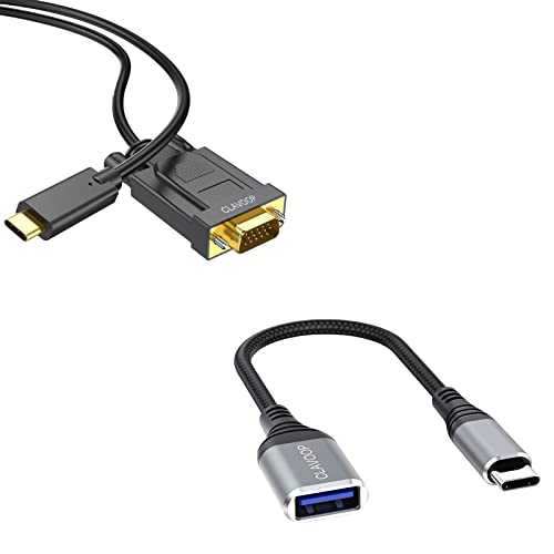 Clavoop USB C машки до USB женски адаптер пакет со кабел од типот C до VGA 3ft
